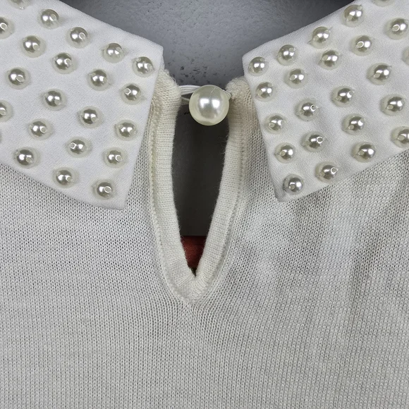 RSVP By Talbots Pearl Embelllished Top 3/4 Sleeve Ivory‎ Women Sz L Classic Chic - Picture 7 of 14